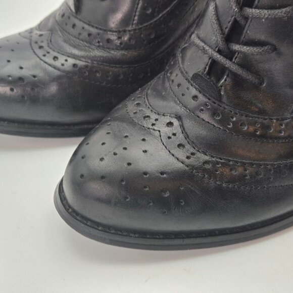 ALDO Y2K Sz 10 Black Leather Lace-Up Brogue Style Heeled Oxford Stiletto Shoes - Picture 2 of 12
